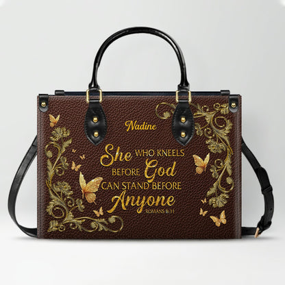 CHRISTIANARTBAG Handbags - She Who Kneels Before GOD - Custom Bible Verses Name & Color - Personalized Leather Handbag - CABLTB01040625