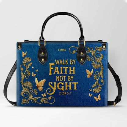 Personalized Christian Leather Handbag – Gold Navy Bible Verse Tote for Women | CHRISTIANARTBAG CAB01122525