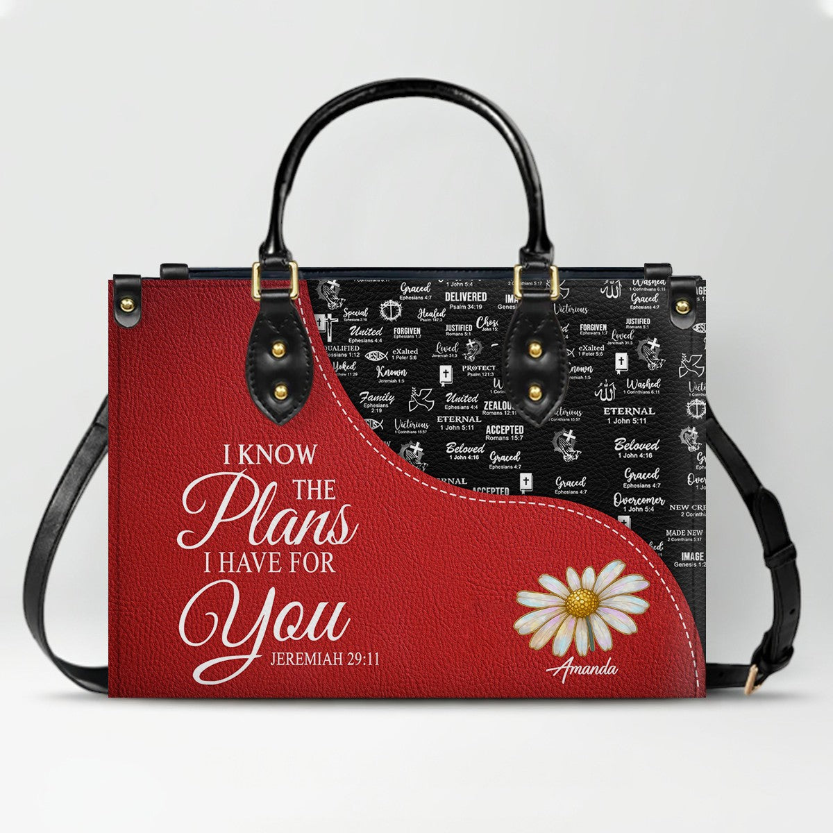Personalized Red Leather Handbag with Custom Name & Bible Verse – CHRISTIANARTBAG Christian Gift