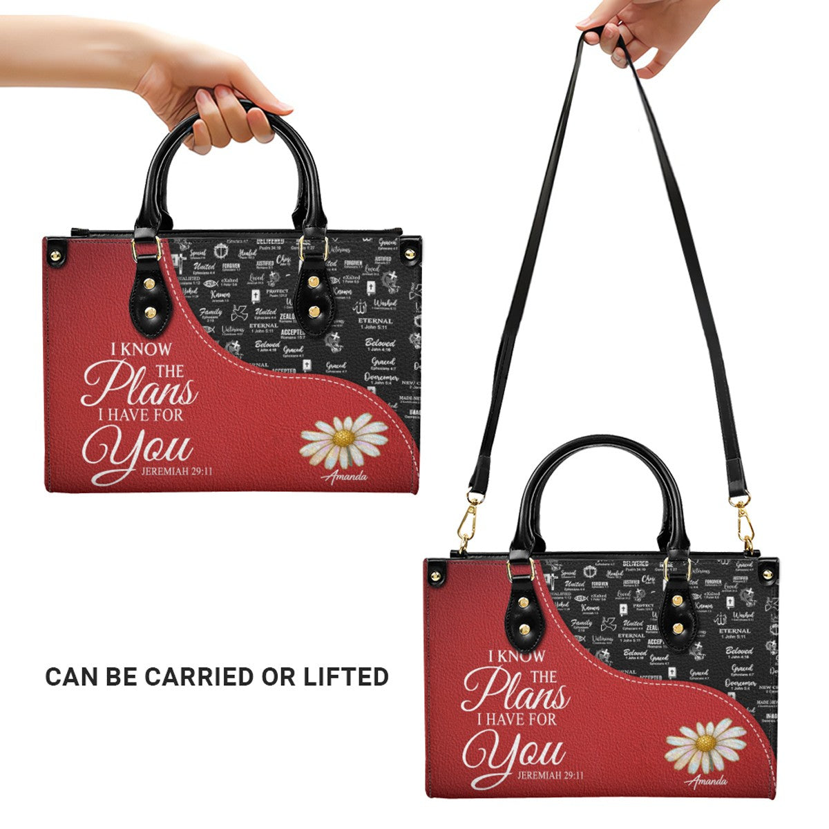 Personalized Red Leather Handbag with Custom Name & Bible Verse – CHRISTIANARTBAG Christian Gift