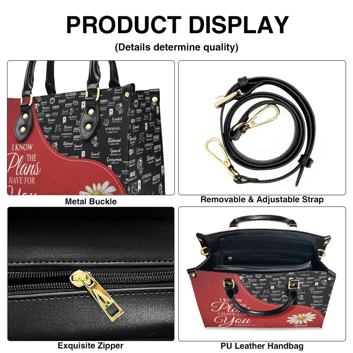 Personalized Red Leather Handbag with Custom Name & Bible Verse – CHRISTIANARTBAG Christian Gift