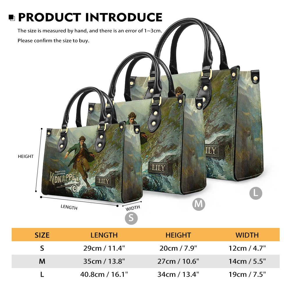 Personalized Leather Handbag – "Kidnapped" Book Cover Design | Custom Name | ChristianArtBag™