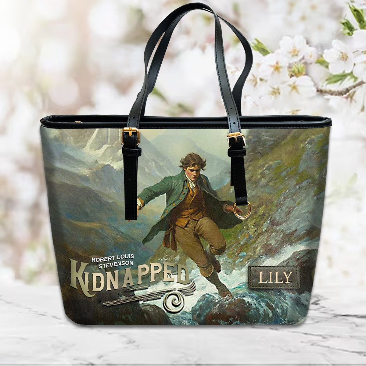 Personalized Leather Handbag – "Kidnapped" Book Cover Design | Custom Name | ChristianArtBag™