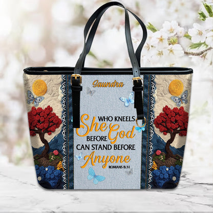 Christianartbag Handbags, She Who Kneels Before God Romans 8 31, Embroidered Handbag Design, Monogram Leather Handbag, Gifts for Women, CABLTB014825