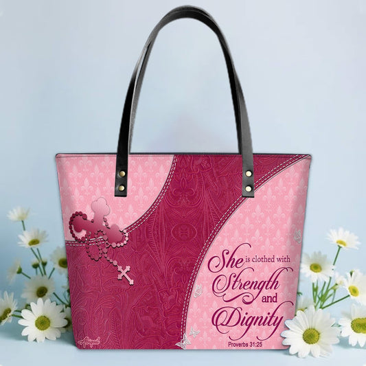 Personalized Leather Tote Bag with Personalized Name & Custom Bible Verse | CHRISTIANARTBAG Luxury Bag CAB-1121325
