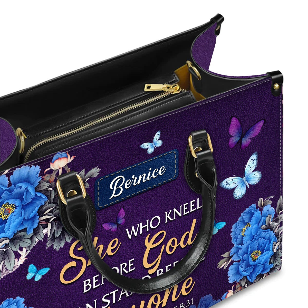 Christianartbag Handbags, She Who Kneels Before God Romans 8 31, Purple Handbag Design, Monogram Leather Handbag, Gifts for Women, CABLTB011116243.