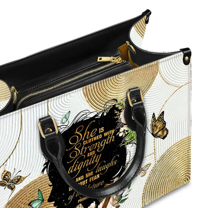 Personalized Christian Handbag – Proverbs 31:25 “Clothed in Strength and Dignity” – Custom Name Faith Tote Bag for Women