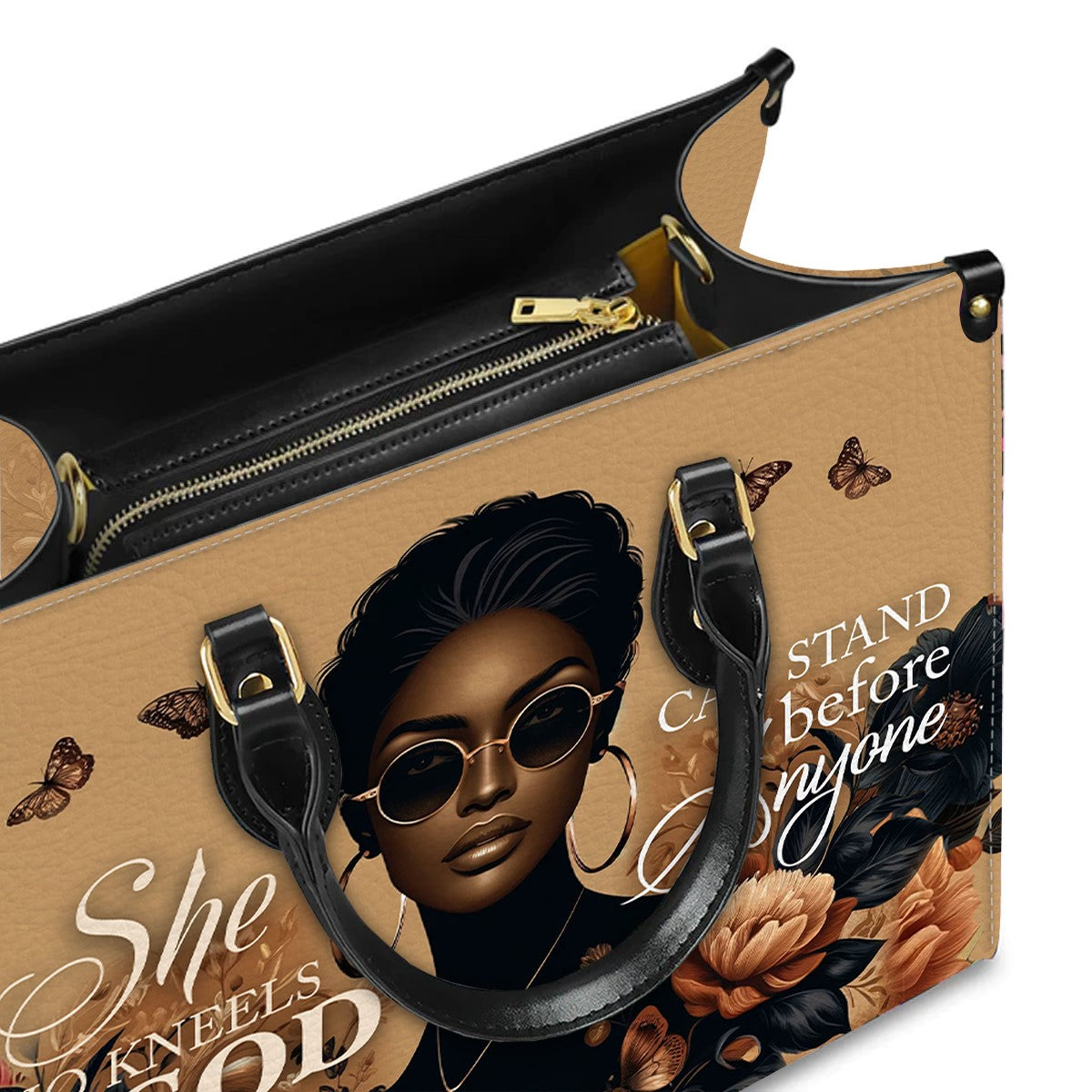 Divine Confidence Leather Tote - 'She Who Kneels' Customizable Handbag by CHRISTIANARTBAG CABLTHB02170424.