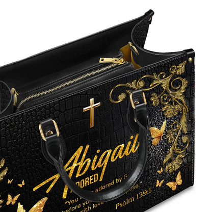 Personalized Christian Leather Handbag with Free Clutch – Custom Name & Bible Verse Meaning – Luxury Faith Gift for Women