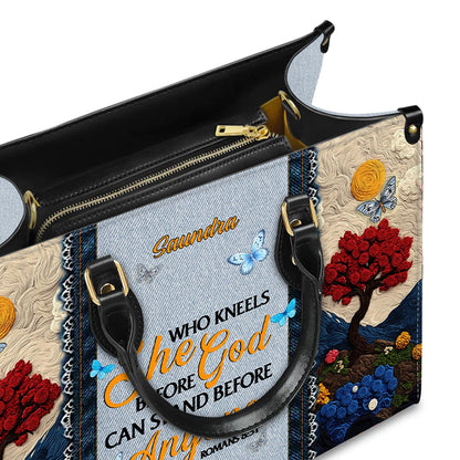 Christianartbag Handbags, She Who Kneels Before God Romans 8 31, Embroidered Handbag Design, Monogram Leather Handbag, Gifts for Women, CABLTB014825