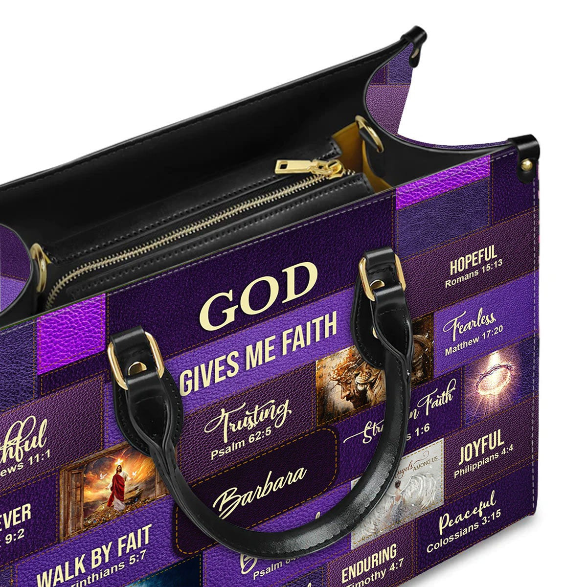 Personalized Christian Leather Handbag – Bible Verse Faith, Love & Protection Tote by CHRISTIANARTBAG
