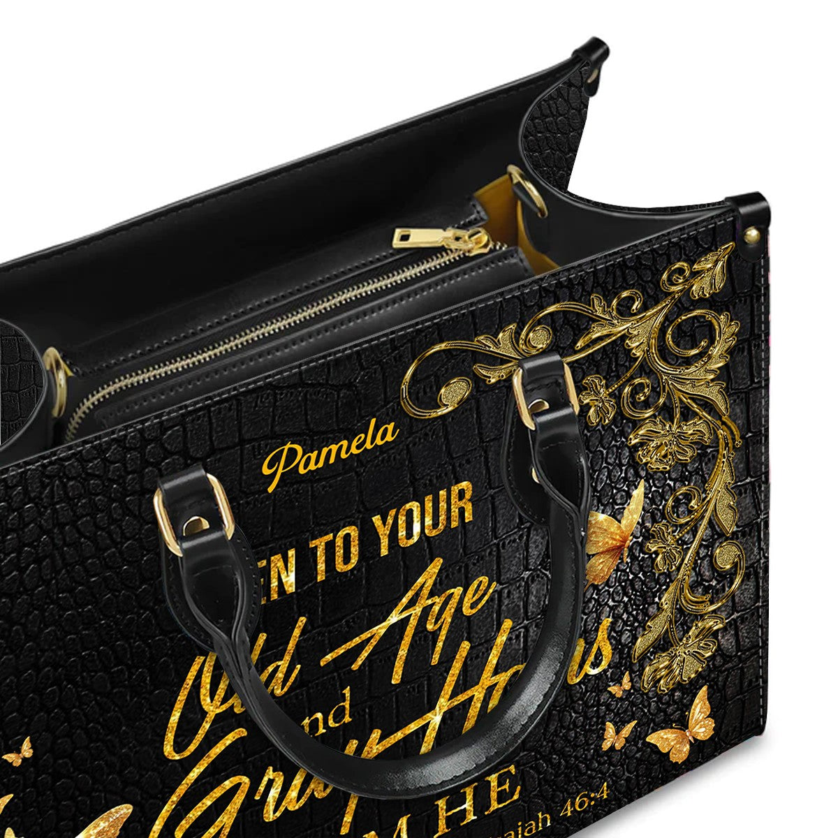 Personalized Leather Handbag – Stand firm in the Lord – Even to your old age and gray hairs I am He – Isaiah 46:4 | CHRISTIANARTBAG