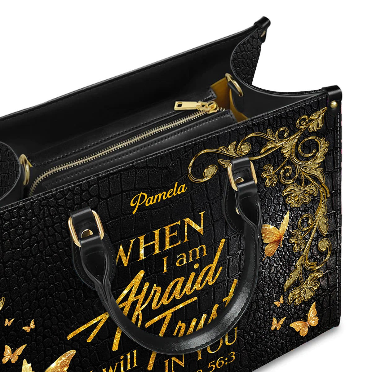 Personalized Leather Handbag – Steadfast in the storm – When I am afraid, I will trust in you – Proverbs Psalm 56:3 | CHRISTIANARTBAG