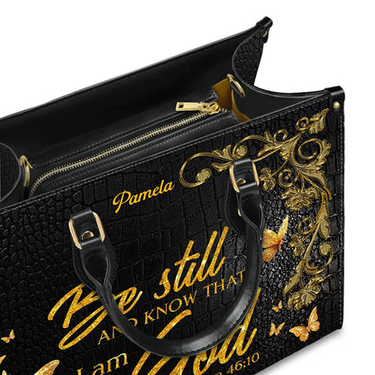 Personalized Leather Handbag – Rediscovering Self – Be still and know that I am God – Psalm 46:10 | CHRISTIANARTBAG