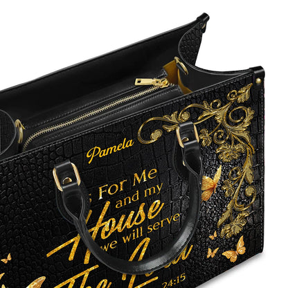 Personalized Leather Handbag – Family Faith – As for me and my house, we will serve the Lord – Joshua 24:15 | CHRISTIANARTBAG