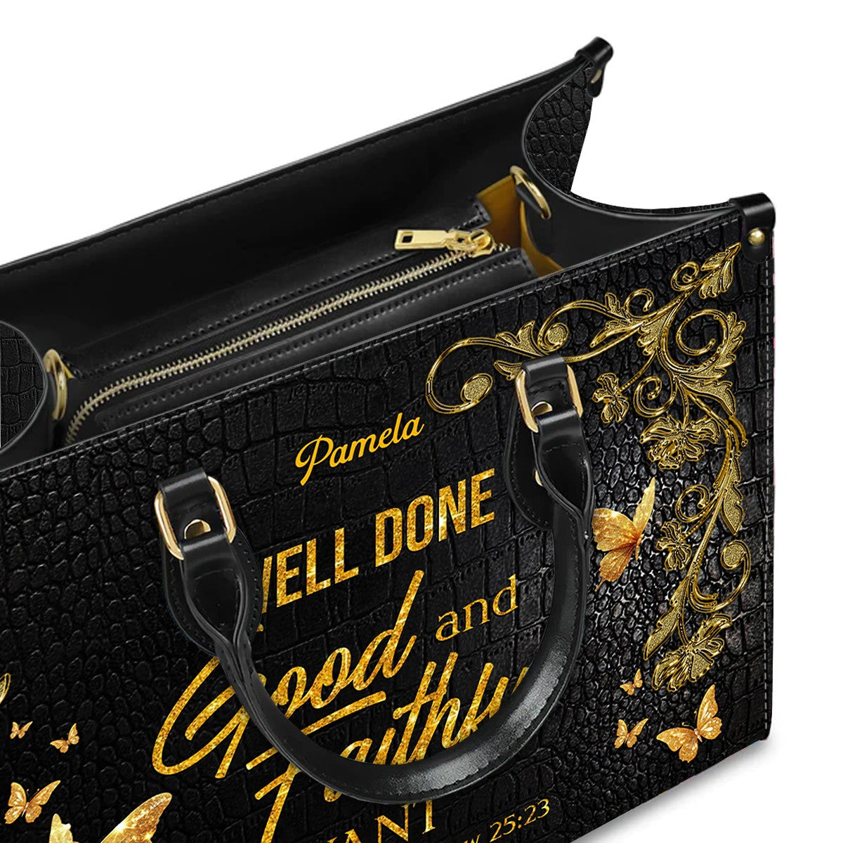 Personalized Leather Handbag – Serve in humility – Well done, good and faithful servant – Matthew 25:23 | CHRISTIANARTBAG