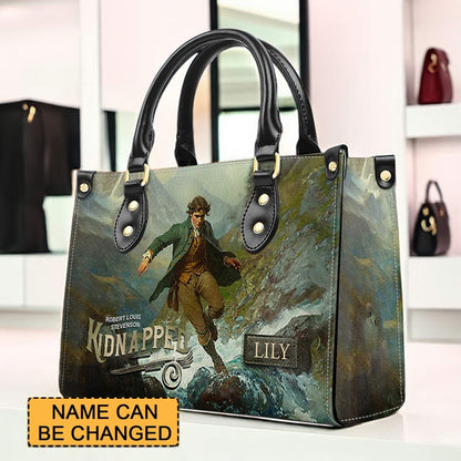 Personalized Leather Handbag – "Kidnapped" Book Cover Design | Custom Name | ChristianArtBag™