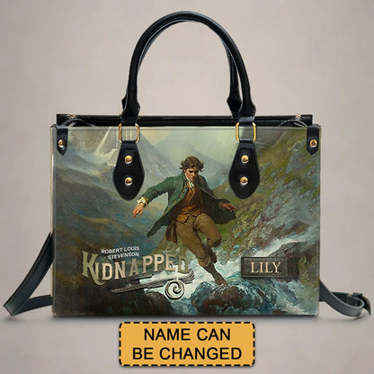 Personalized Leather Handbag – "Kidnapped" Book Cover Design | Custom Name | ChristianArtBag™