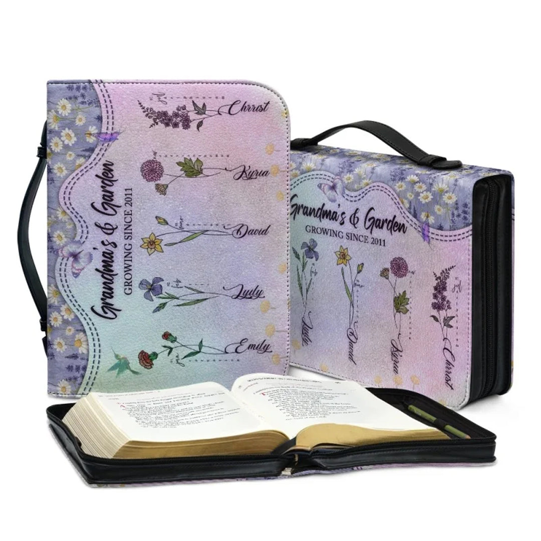 Christianartbag Bible Cover, Grandma's Garden Flower Bible Cover, Personalized Bible Cover, Mom Bible Cover, Mother Days Gifts, CAB211223. - Christian Art Bag