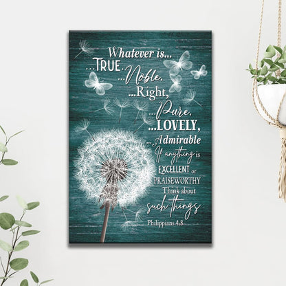 Custom Philippians 4:8 Dandelion Canvas Wall Art - Inspiring Butterfly Series Decor