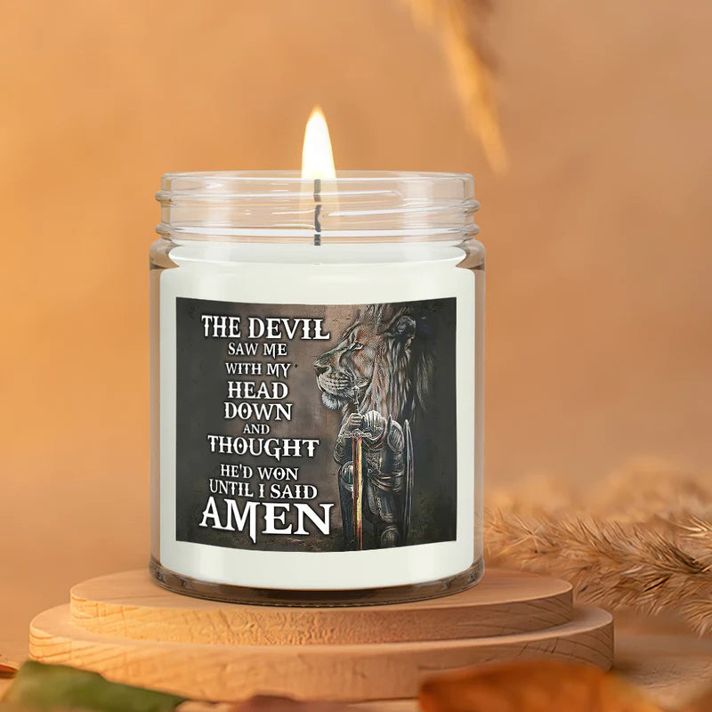 Christianartbag Candles, The Devil Saw Me With My Head Down Warrior Lion, Christian Candles, Bible Verse Candles, Natural Candle, Soy Wax Candle 9oz, Christmas Gift. - Christian Art Bag