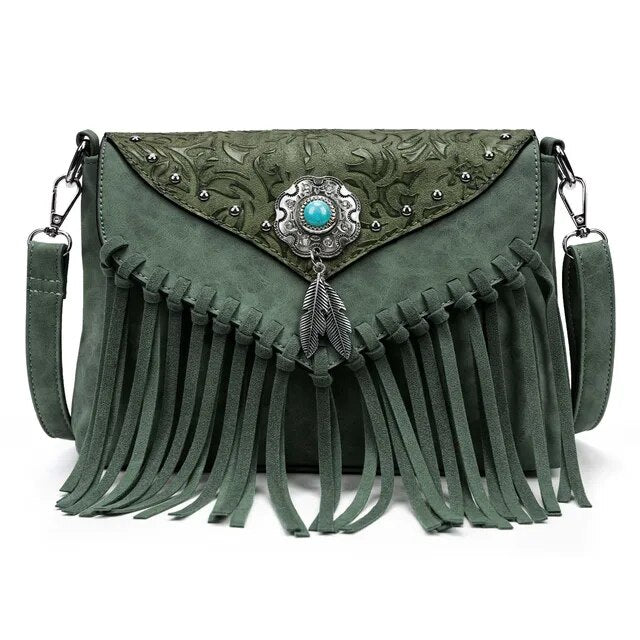 Christianartbag Handmade Leather Bag, Design Shoulder Bags For Women Vintage Messenger Rivet Tassel Designer Luxury Bags Ethnic Clutch Western Handbag, CABHMB03141023 - Christian Art Bag