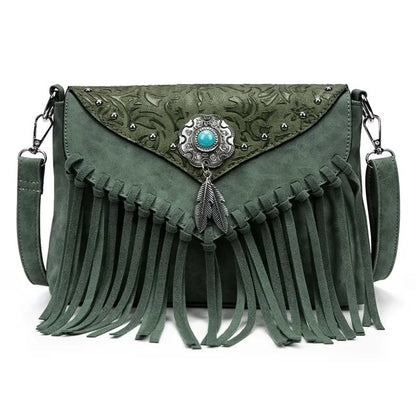 Christianartbag Handmade Leather Bag, Design Shoulder Bags For Women Vintage Messenger Rivet Tassel Designer Luxury Bags Ethnic Clutch Western Handbag, CABHMB03141023 - Christian Art Bag