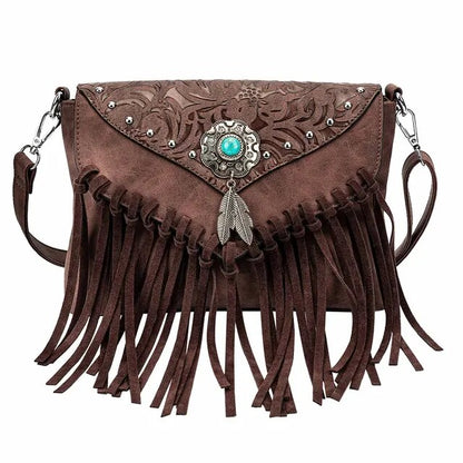 Christianartbag Handmade Leather Bag, Design Shoulder Bags For Women Vintage Messenger Rivet Tassel Designer Luxury Bags Ethnic Clutch Western Handbag, CABHMB03141023 - Christian Art Bag