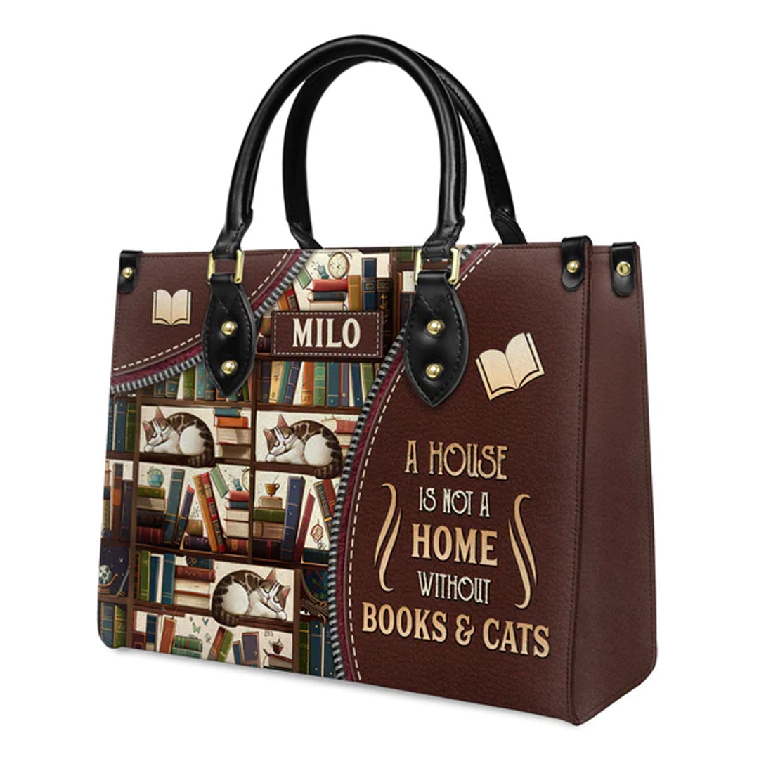 Christianartbag Handbags, A House Is Not A Home Without Books And Cats, Handbag Design, Monogram Leather Handbag, Gifts for Women, CABLTB06271223. - Christian Art Bag