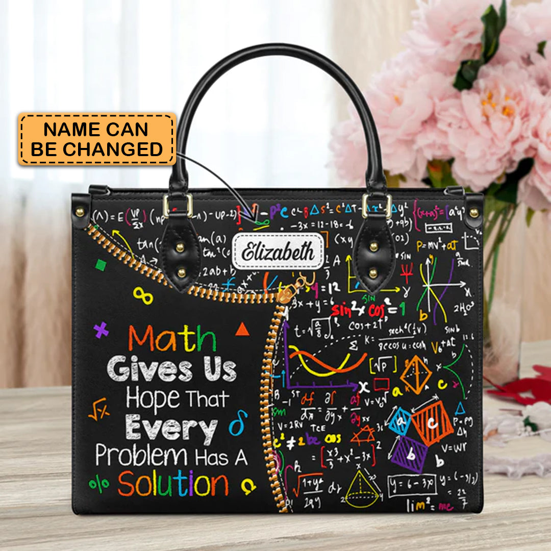 Christianartbag Teacher Bags, Custom Leather Handbags for Teachers, Gift For Teacher, Design Handbag, Math Gives Us Hope That Every Problem Has A Solution Handbag, CAB02281223. - Christian Art Bag