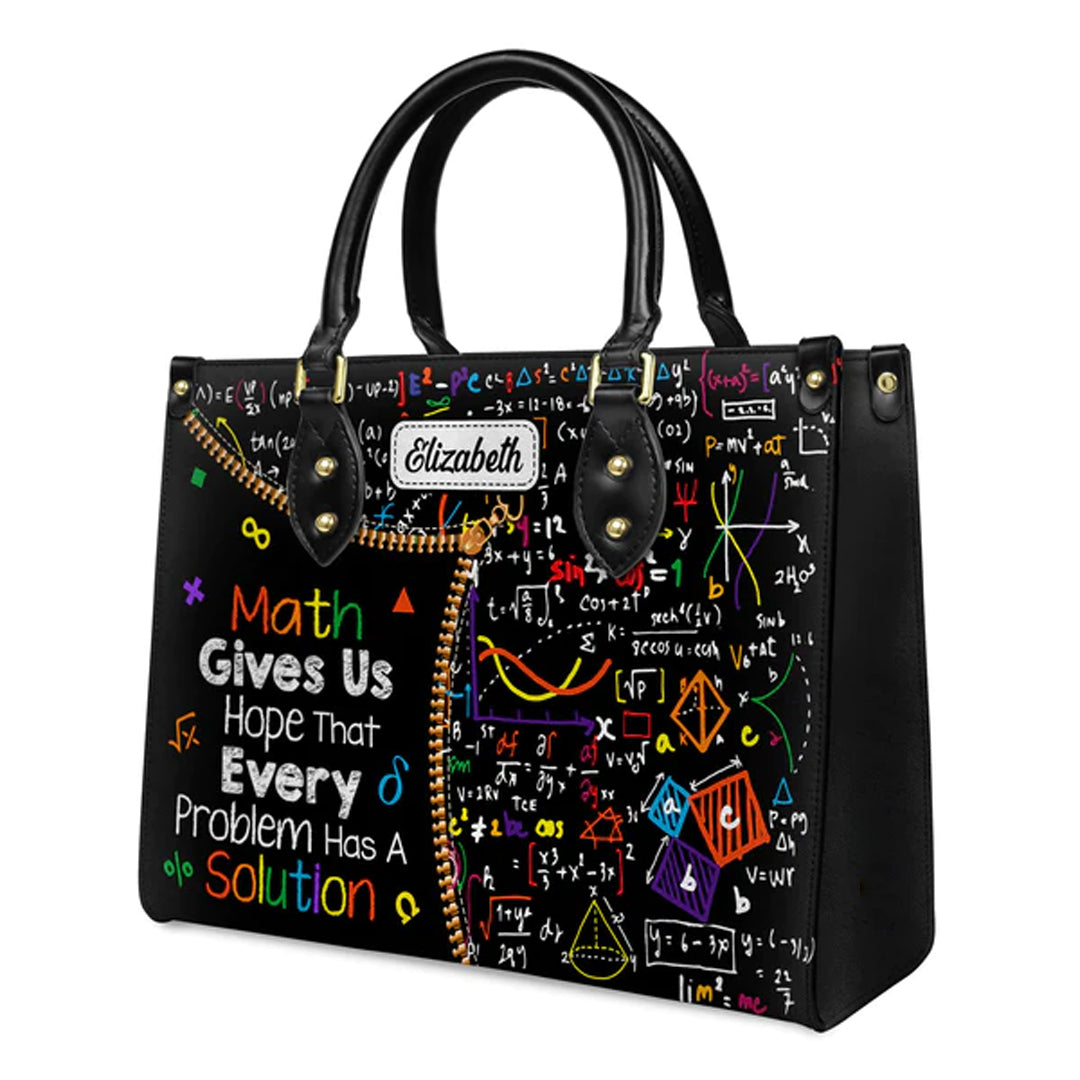 Christianartbag Teacher Bags, Custom Leather Handbags for Teachers, Gift For Teacher, Design Handbag, Math Gives Us Hope That Every Problem Has A Solution Handbag, CAB02281223. - Christian Art Bag