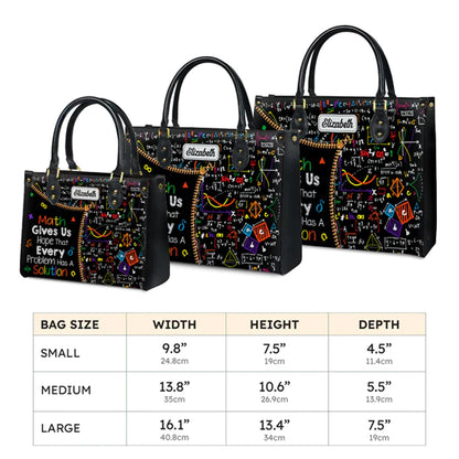 Christianartbag Teacher Bags, Custom Leather Handbags for Teachers, Gift For Teacher, Design Handbag, Math Gives Us Hope That Every Problem Has A Solution Handbag, CAB02281223. - Christian Art Bag