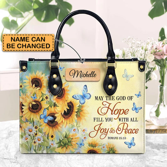 Christianartbag Handbags, May The God Of Hope Fill You With All Joy And Peace Romans 15 13 Butterfly Sunflower, Handbag Design, Monogram Leather Handbag, Gifts for Women, CABLTB06271223. - Christian Art Bag