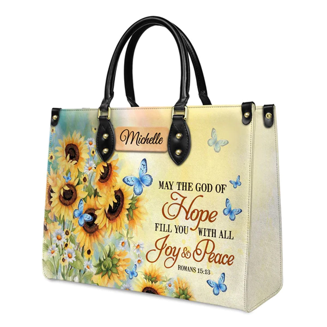 Christianartbag Handbags, May The God Of Hope Fill You With All Joy And Peace Romans 15 13 Butterfly Sunflower, Handbag Design, Monogram Leather Handbag, Gifts for Women, CABLTB06271223. - Christian Art Bag