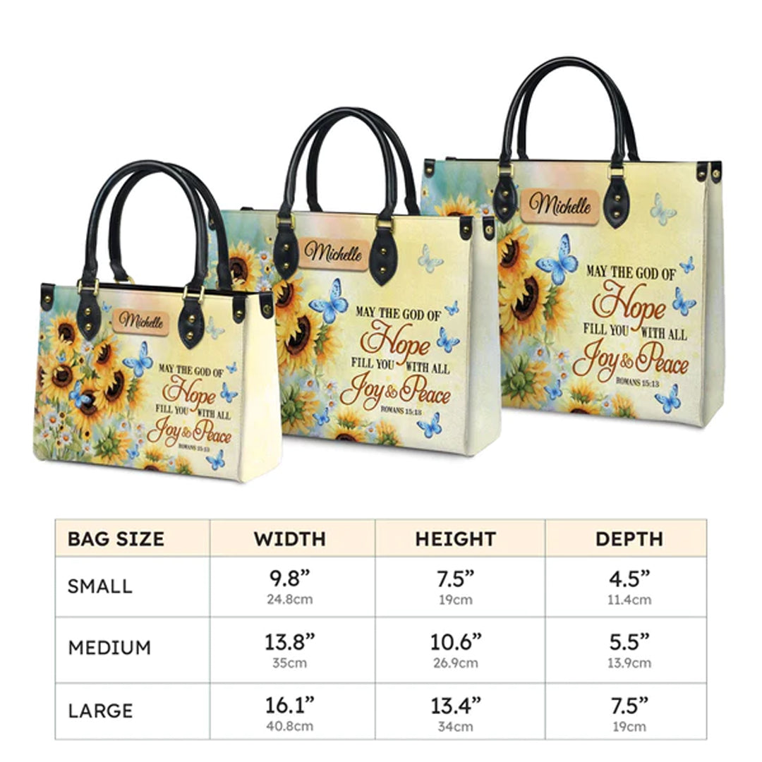 Christianartbag Handbags, May The God Of Hope Fill You With All Joy And Peace Romans 15 13 Butterfly Sunflower, Handbag Design, Monogram Leather Handbag, Gifts for Women, CABLTB06271223. - Christian Art Bag