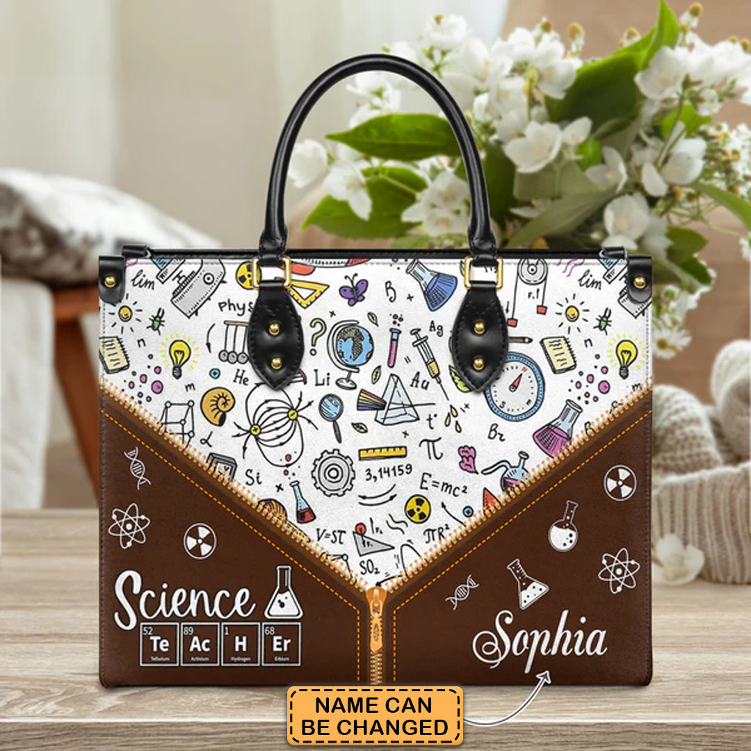 Christianartbag Teacher Bags, Custom Leather Handbags for Teachers, Gift For Teacher, Design Handbag, Science Teacher Chemical Elements Handbag, CAB06281223. - Christian Art Bag