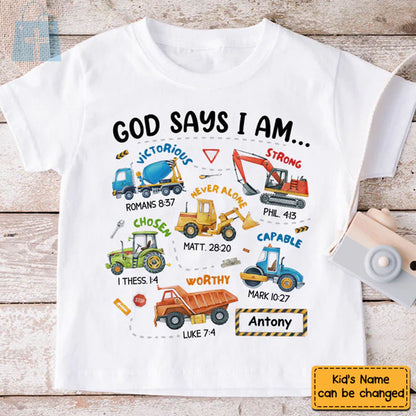 Christianartbag T-shirt, Construction Machines God Say I Am Kid T-Shirt, Children's Printed T-Shirts, CABTK02090923. - Christian Art Bag