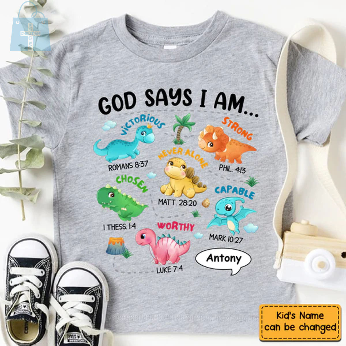 Christianartbag T-shirt, Dinosaur God Say I Am Kid T-Shirt, Children's Printed T-Shirts, CABTK01090923. - Christian Art Bag