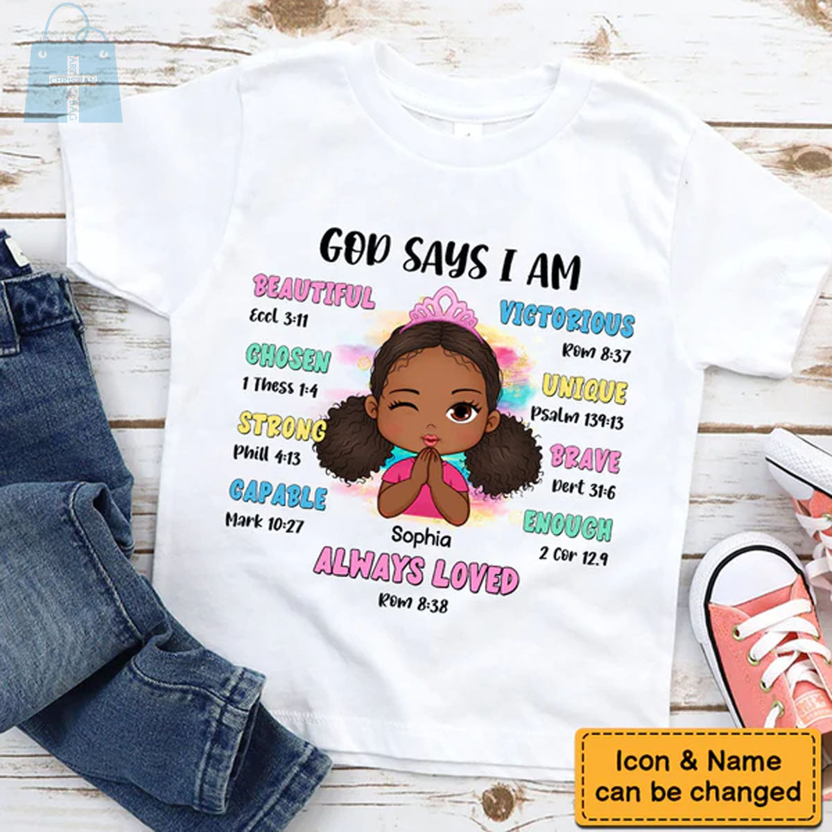 Christianartbag T-shirt, God Says Bible Verses T-Shirt, Children's Printed T-Shirts, CABTK03090923. - Christian Art Bag