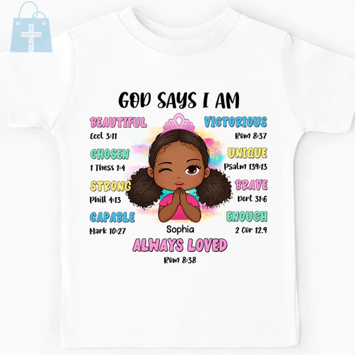 Christianartbag T-shirt, God Says Bible Verses T-Shirt, Children's Printed T-Shirts, CABTK03090923. - Christian Art Bag