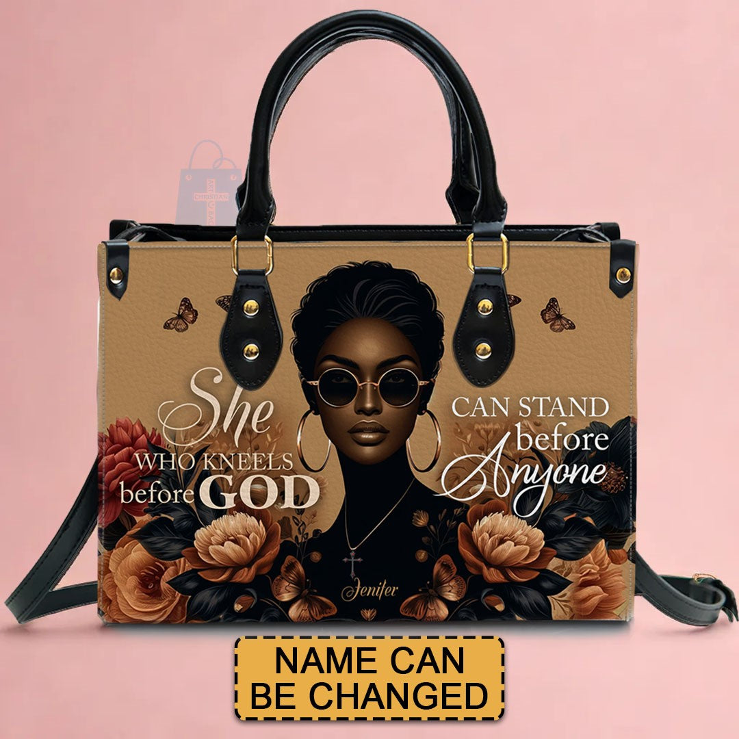 Divine Confidence Leather Tote - 'She Who Kneels' Customizable Handbag by CHRISTIANARTBAG CABLTHB02170424.