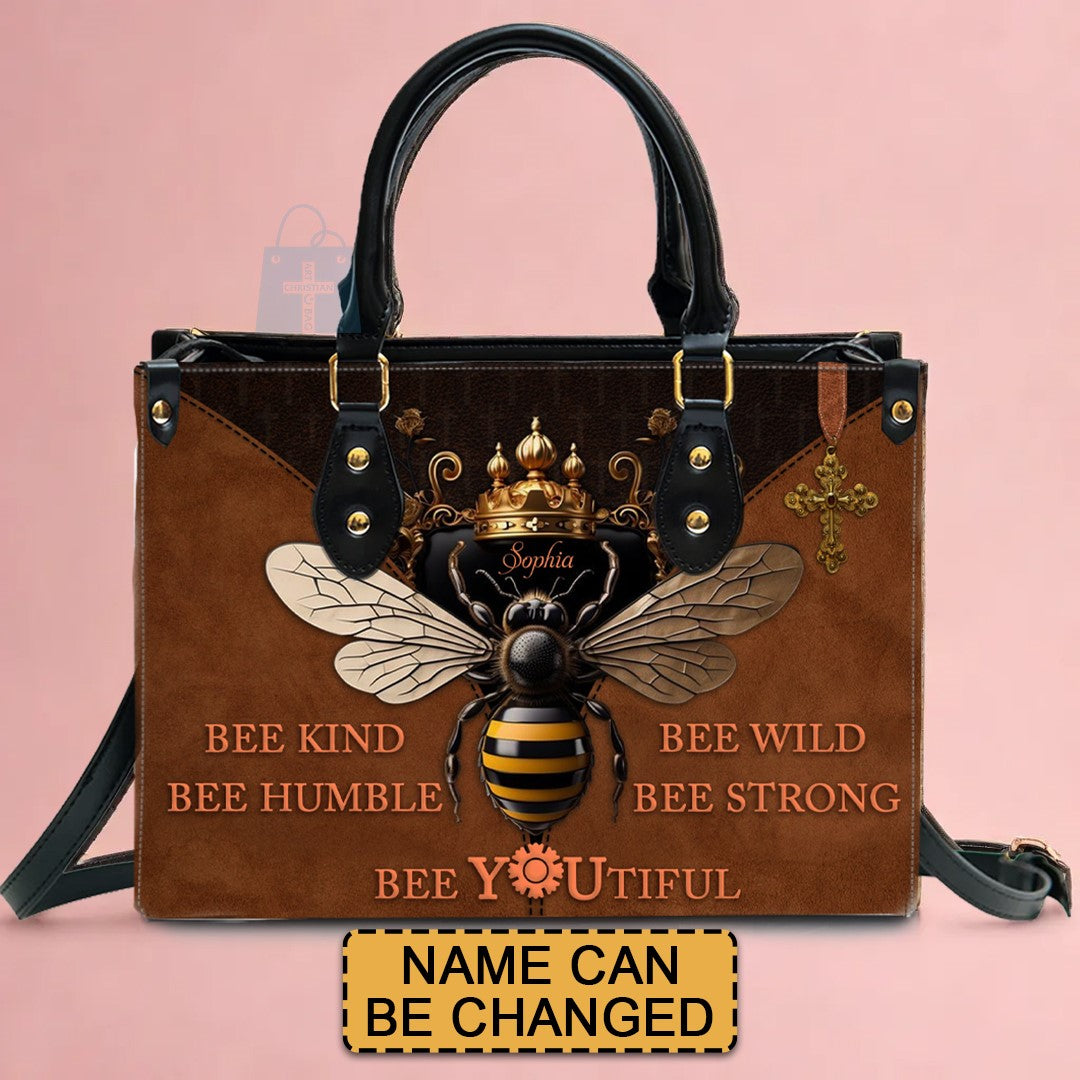 CHRISTIANARTBAG Personalized Leather Handbag - Bee Kind Bee Wild Bee Humble Bee Strong Bee You Tiful - CABLTHB01180524.