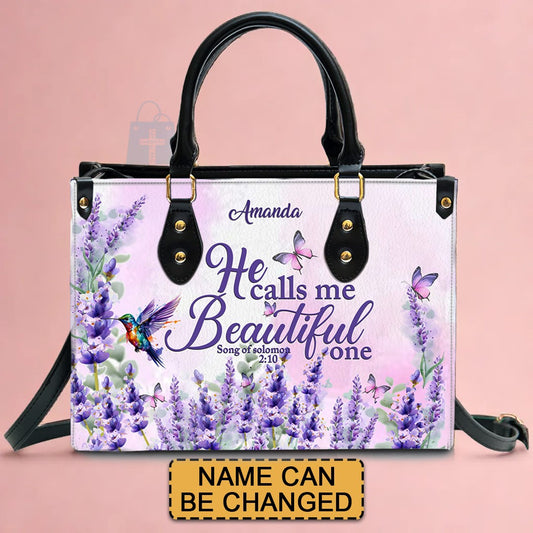 Personalized Lavender Leather Handbag – CHRISTIANARTBAG with Scripture Verse - CABLTHB01090424.