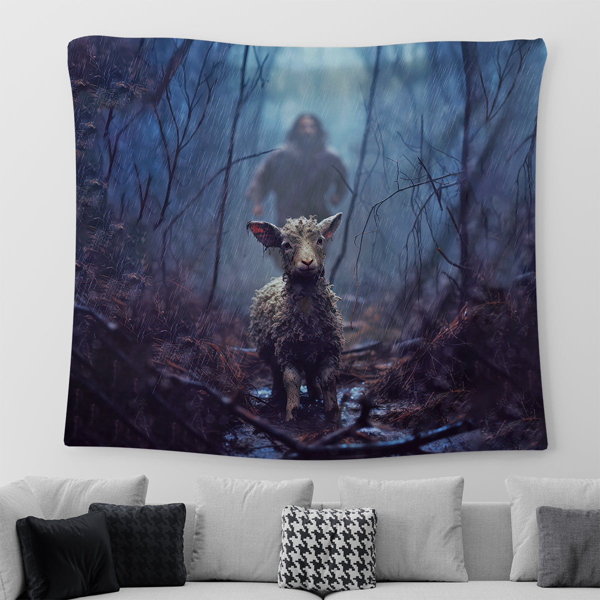 Christianartbag Tapestry, Jesus Sheep, Jesus Christ Tapestry Wall Art, Tapestry Wall Hanging, Christian Wall Art, Tapestries, CABTP03070923. - Christian Art Bag