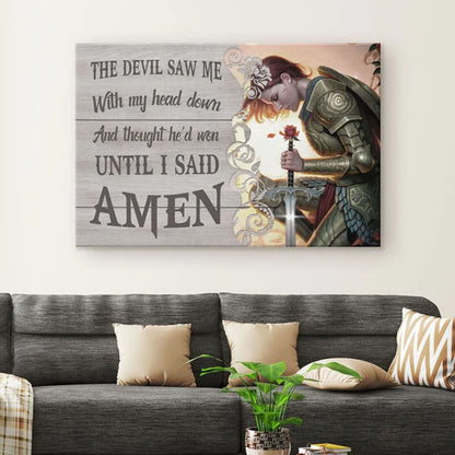 Christianartbag Home Decor, The Devil Saw Me With My Head Down Warrior Of Christ Wall Art Canvas - Religious Wall Decor, CAB12270224.