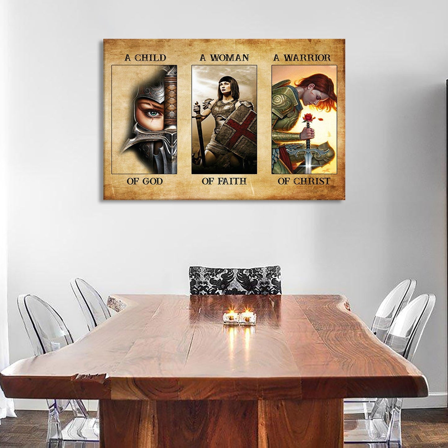 Christianartbag Home Decor, A Child Of God A Woman Of Faith A Warrior Of Christ Canvas Wall Art Canvas Poster, CAB02270224.