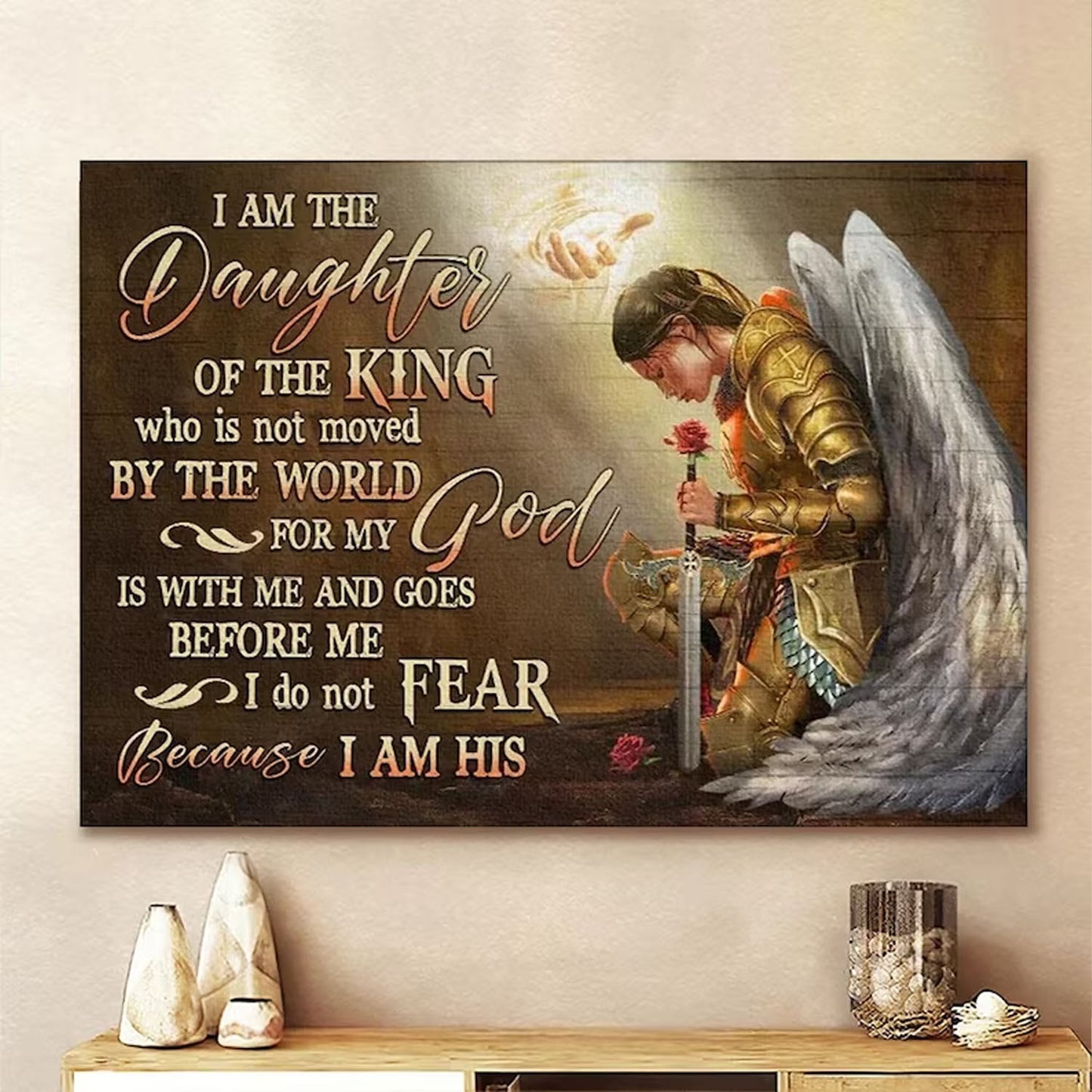 Christianartbag Home Decor, Female Warrior I Am The Daughter Of A King Canvas Print – Inspirational Canvas Art – Scripture Wall Art, CAB03270224.