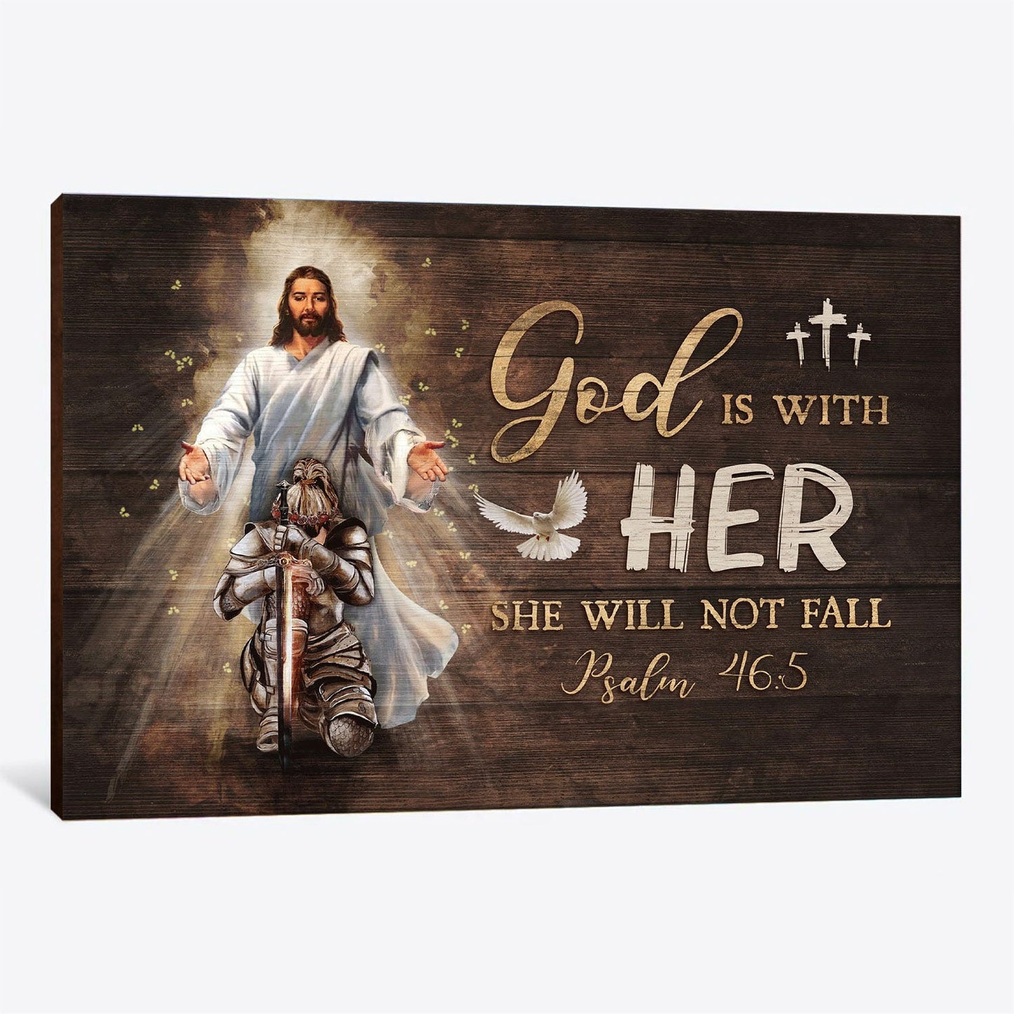 Christianartbag Home Decor, God Is With Her Canvas – Jesus And Warrior Dove Canvas Prints – Religious Canvas Art – Christian Home Decor, CAB08270224.