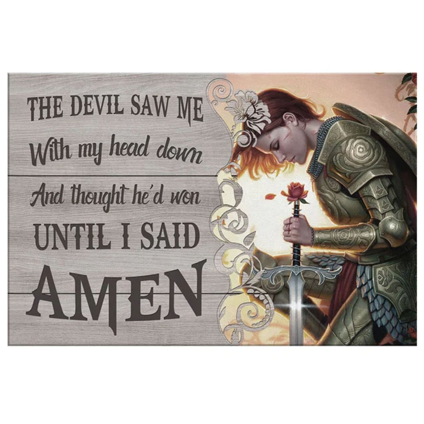 Christianartbag Home Decor, The Devil Saw Me With My Head Down Warrior Of Christ Wall Art Canvas - Religious Wall Decor, CAB12270224.