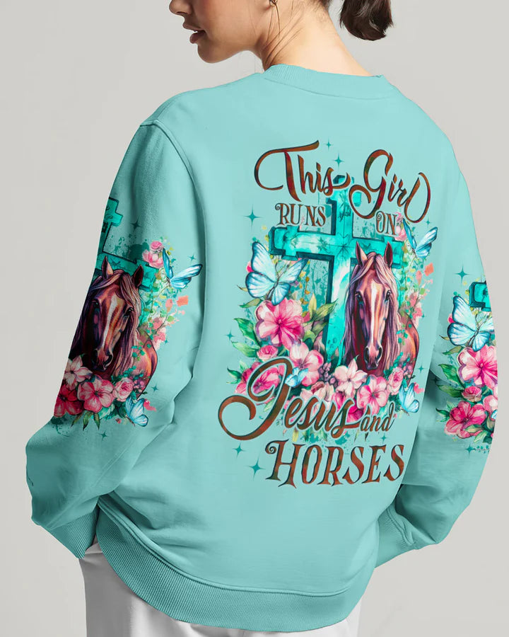 Christianartbag 3D T-Shirt For Women, Runs On Jesus And Horses, Christian Shirt, Faithful Fashion, 3D Printed Shirts for Christian Women, CAB3D01030624.